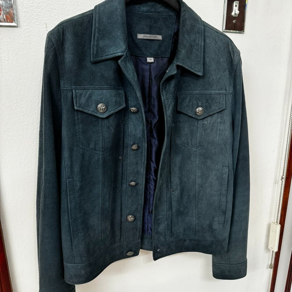 JOHN VARVATOS TEAL Suede Trucker Jacket NWT in sz. 46 MSRP $1898
